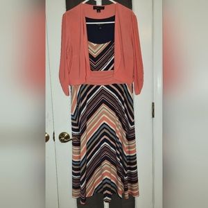 Perceptions A line dress. Coral/ blue. Size 10